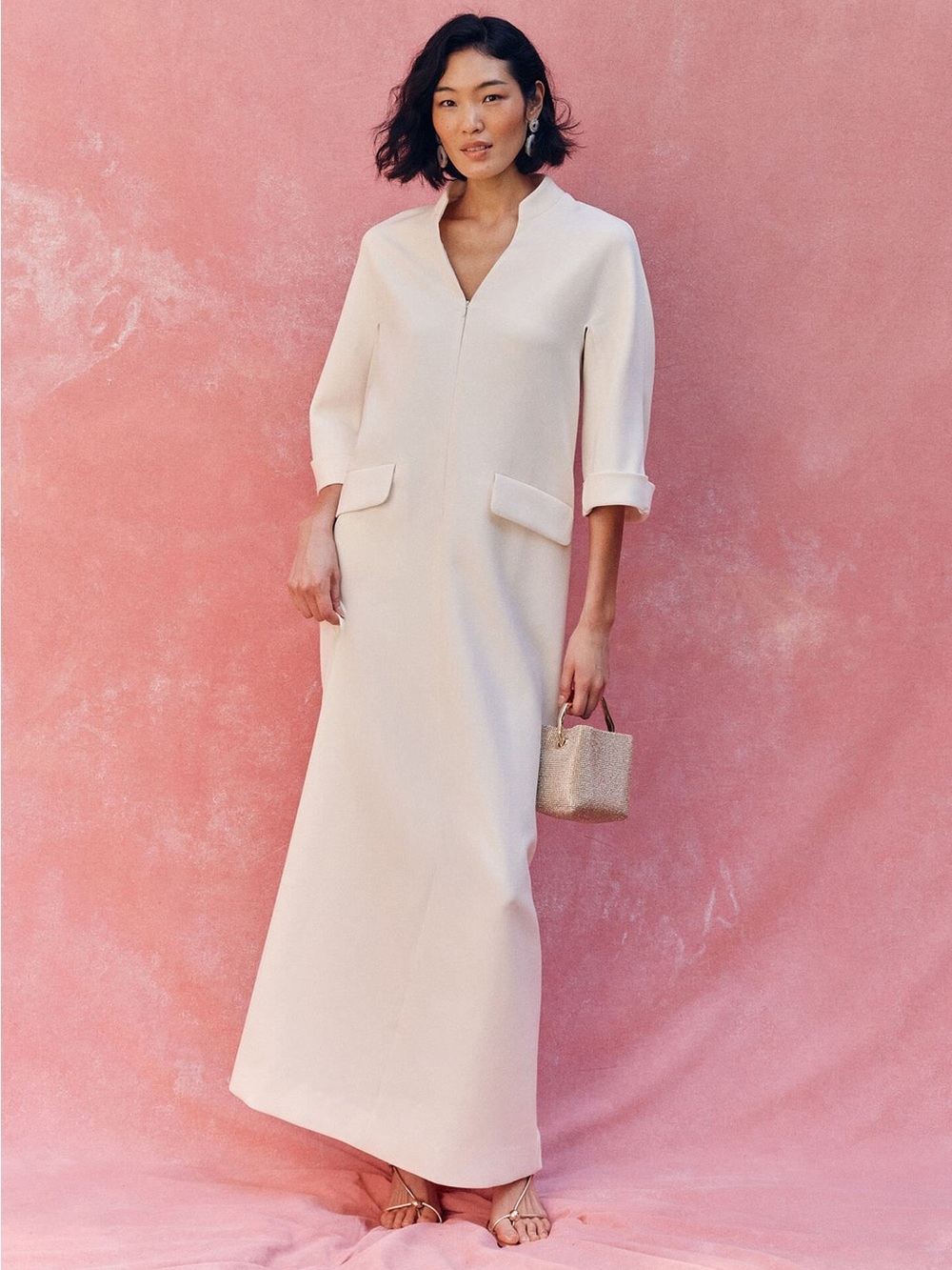 Tuckernuck NWT Carolina Maxi Dress Size Medium in Ivory Crepe - Picture 2 of 16